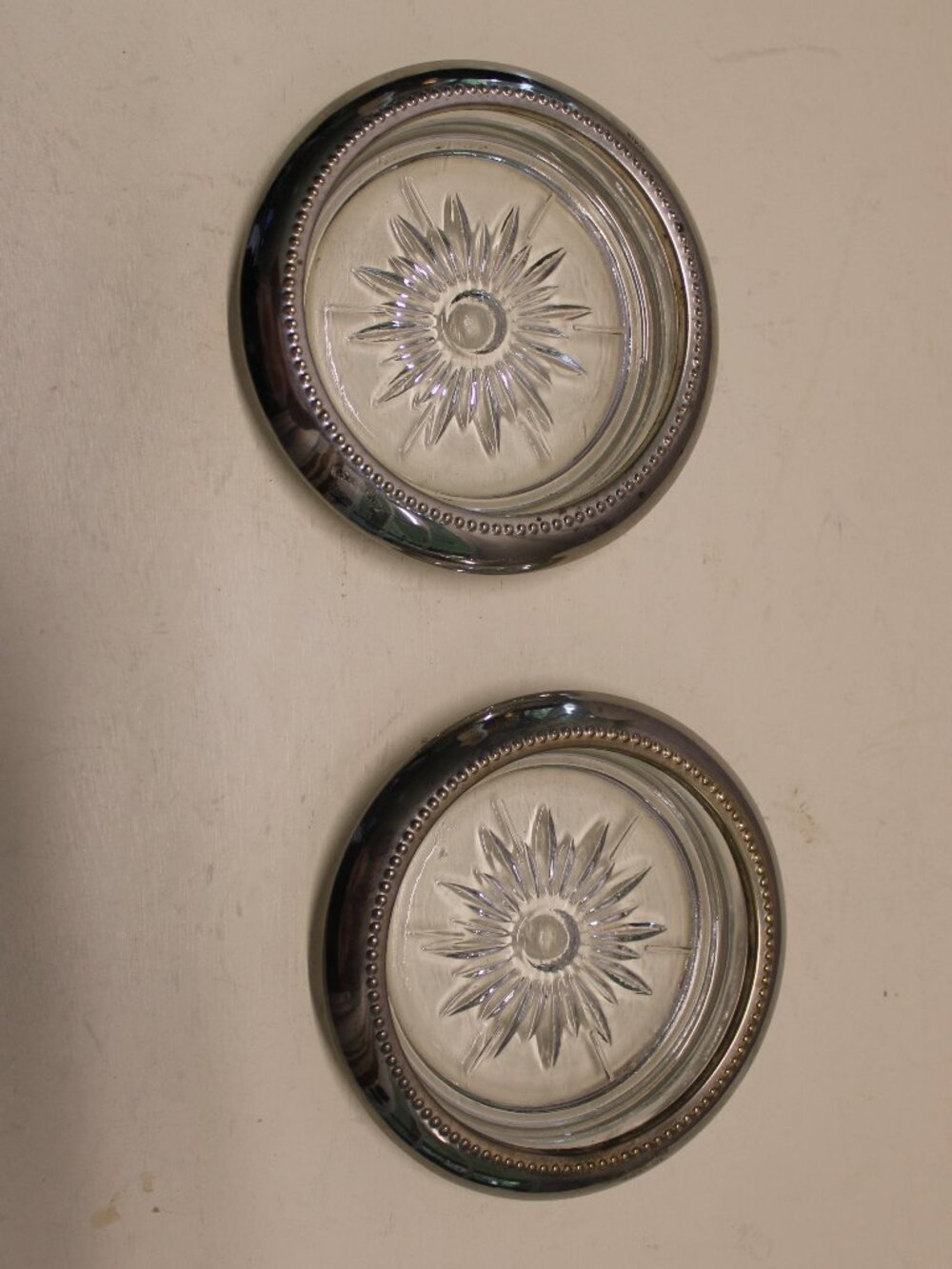Vintage Leonard Silver Crystal and SIlver Plated Coasters Made in Italy Set of 2